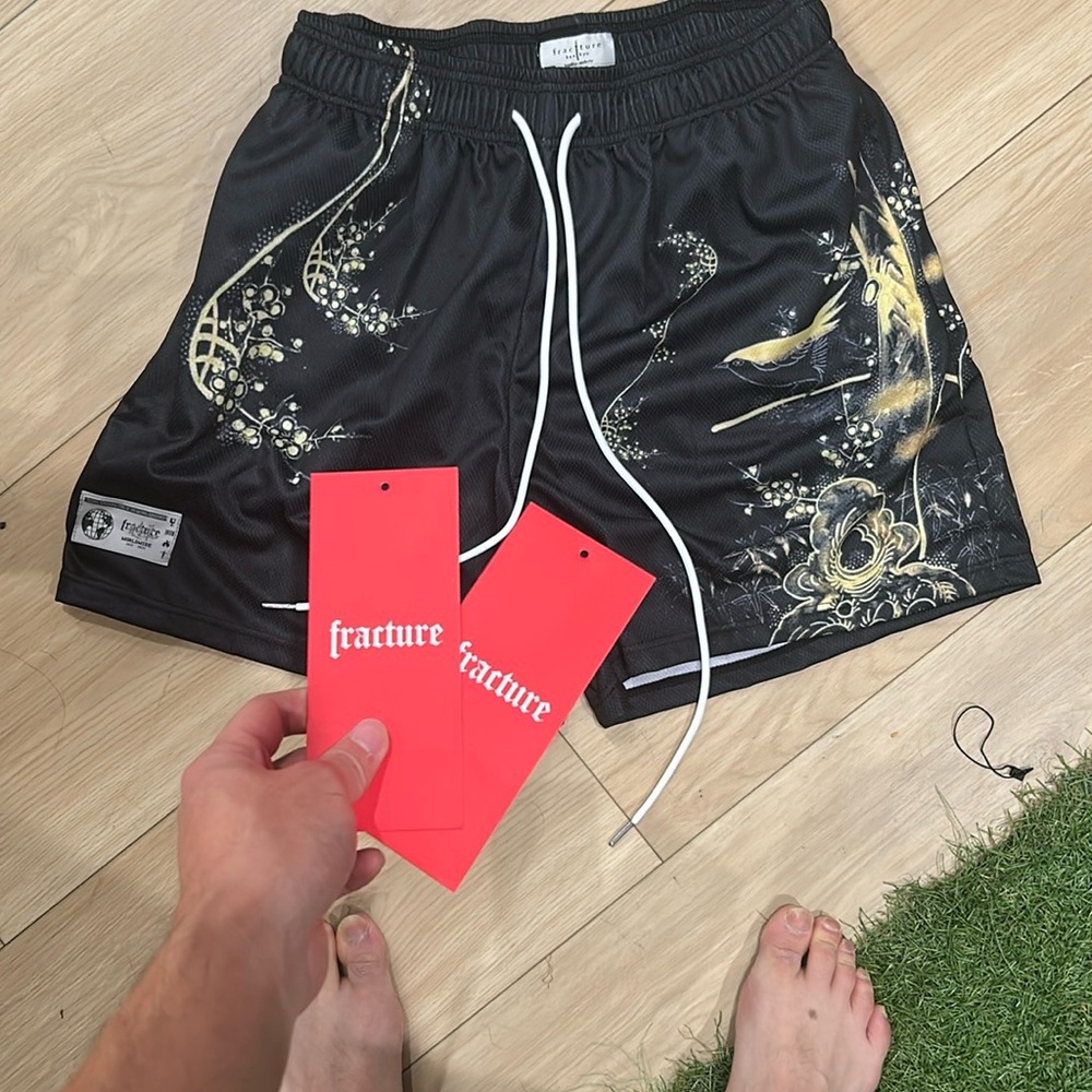 Black and Gold Mesh Shorts